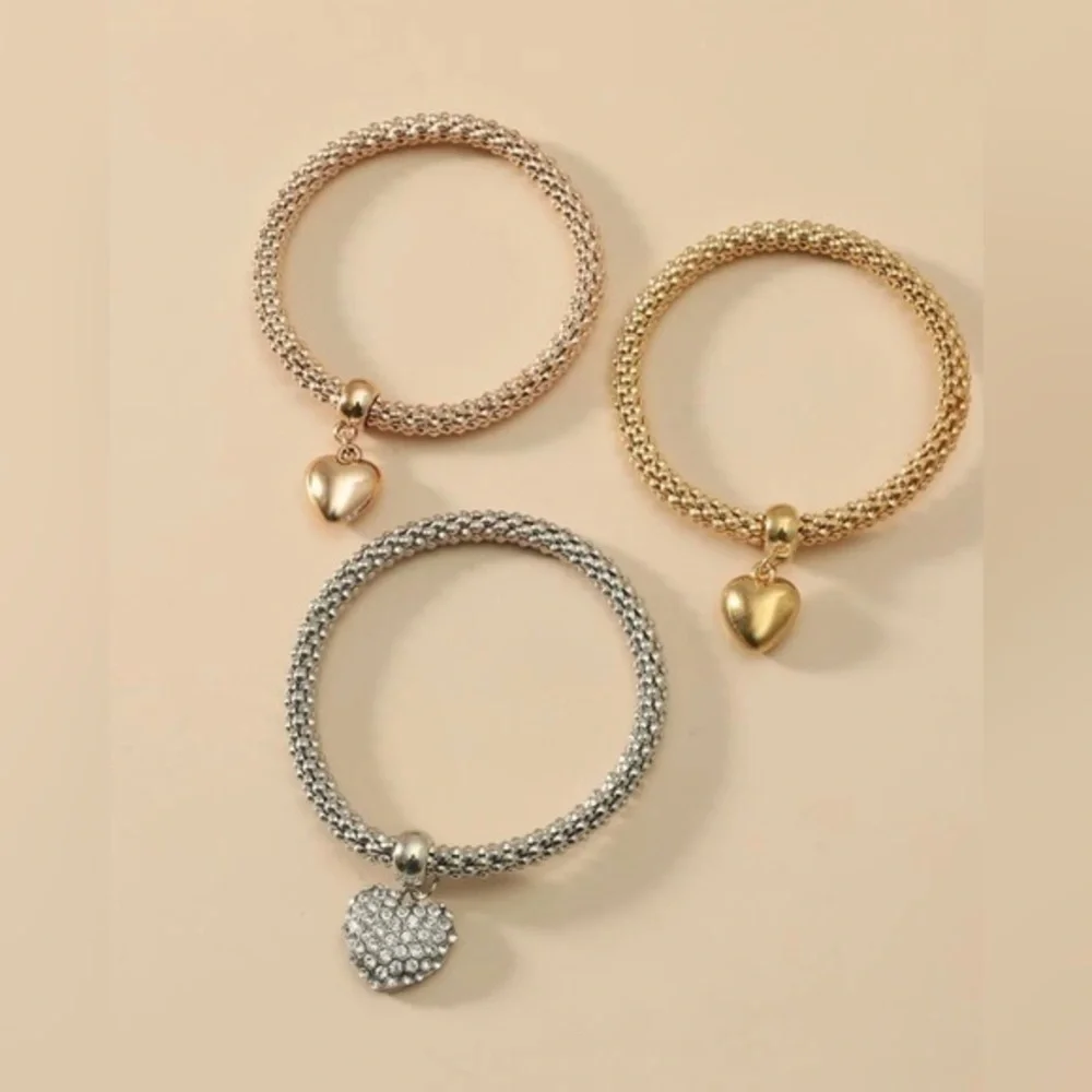 3pcs Rhinestone Heart Decor Bangle - Picture 2 of 3